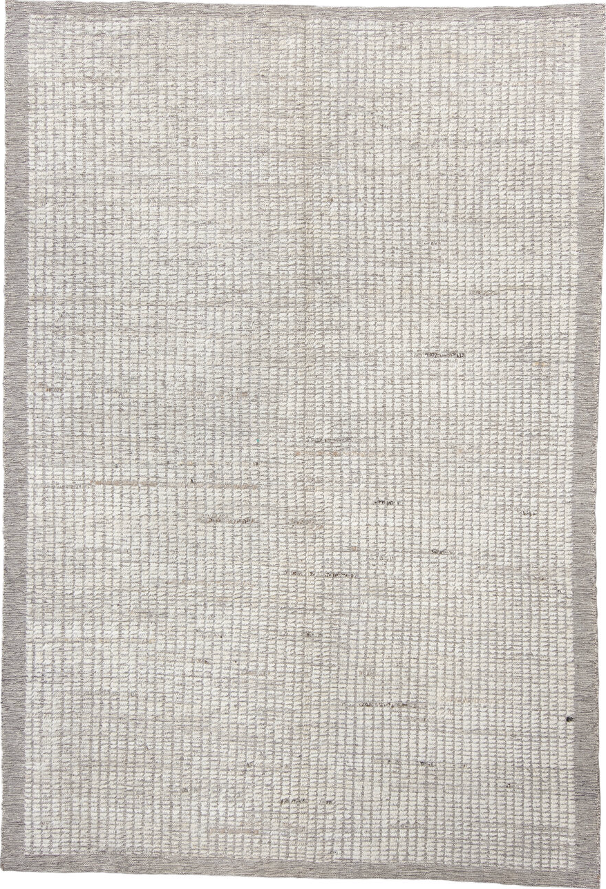 6' x 9' one-of-a-kind handmade vintage Tulu medium size rug. Color palette: off-white, gray, light gray, pink, gainsboro