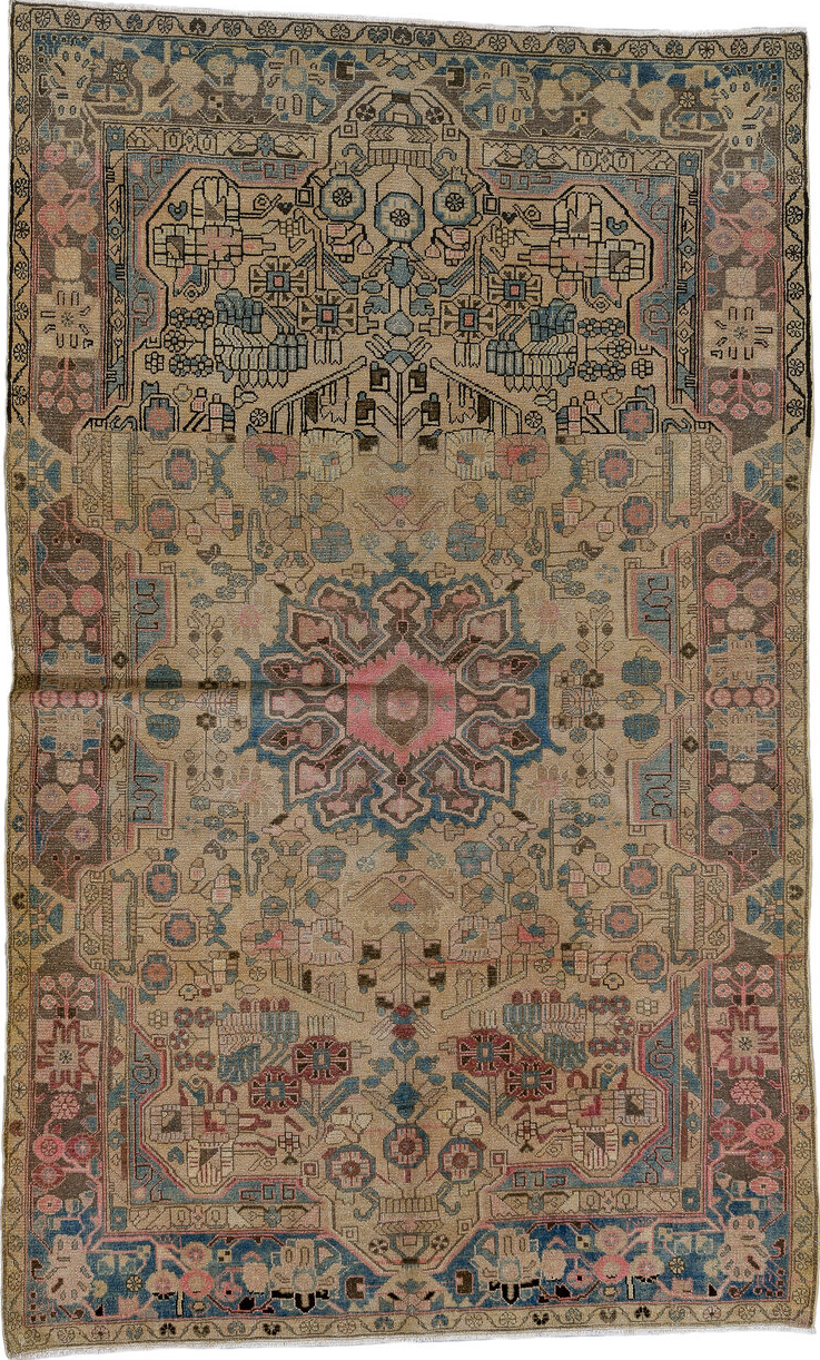 5' x 8' one-of-a-kind handmade vintage Hamadan medium size rug. Color palette: black, blue, brown, dark slate gray, gray