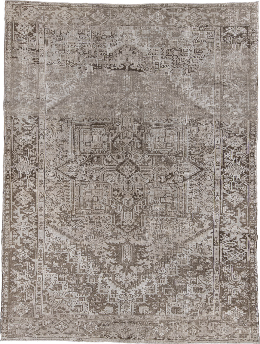 8' x 11' one-of-a-kind handmade vintage Heriz large size rug. Color palette: dark gray, dim gray, gray, light gray