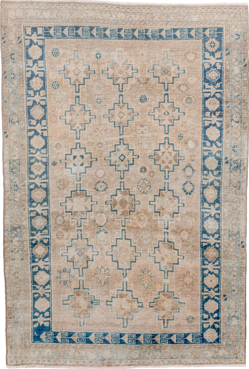 3' x 5' one-of-a-kind handmade vintage Tabriz small size rug. Color palette: alice blue, arapawa, black, blue, brown