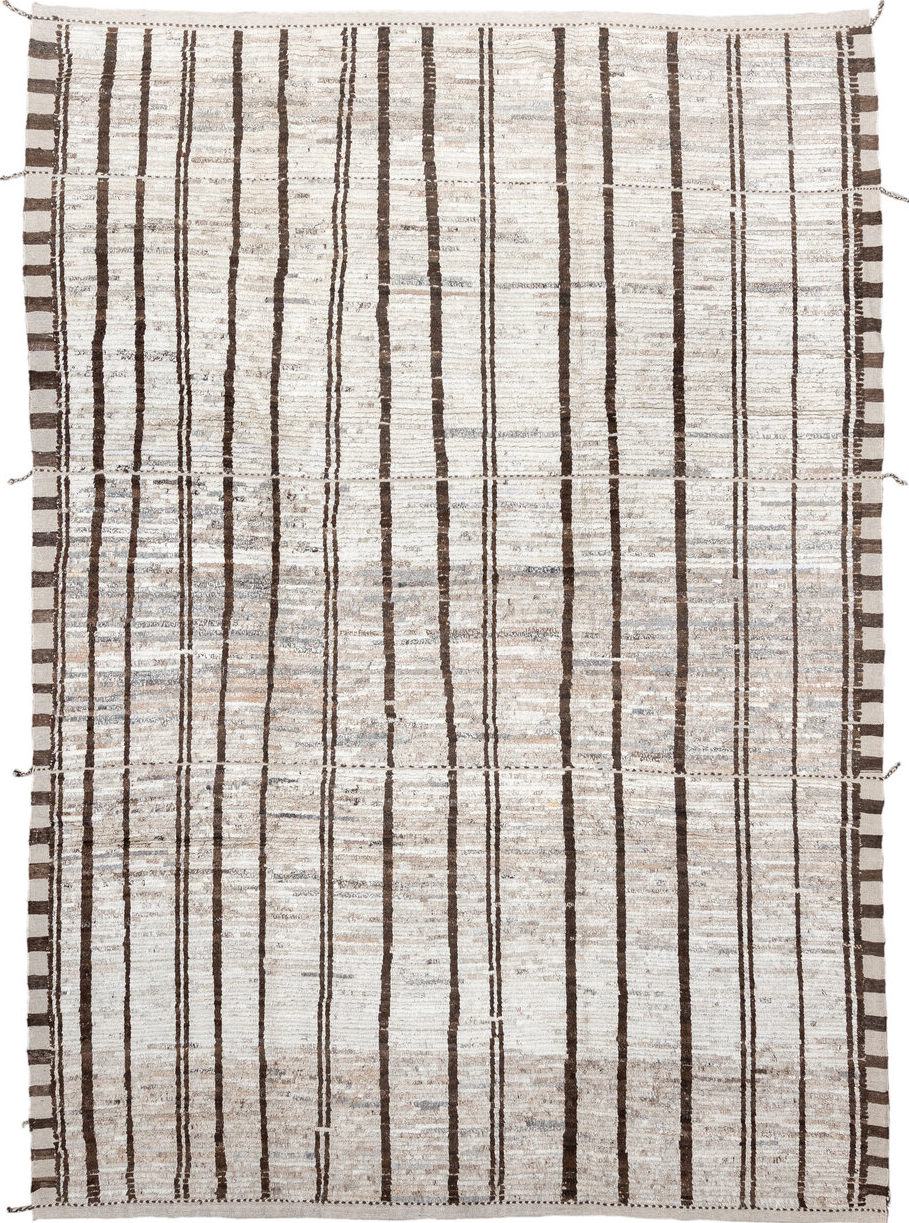 9' x 11' one-of-a-kind handmade vintage Tulu large size rug. Color palette: brown, dark gray, dim gray, gainsboro, gray