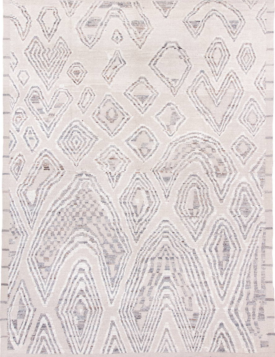 10' x 14' one-of-a-kind handmade vintage Tulu large size rug. Color palette: dark gray, gainsboro, gray, light gray, linen