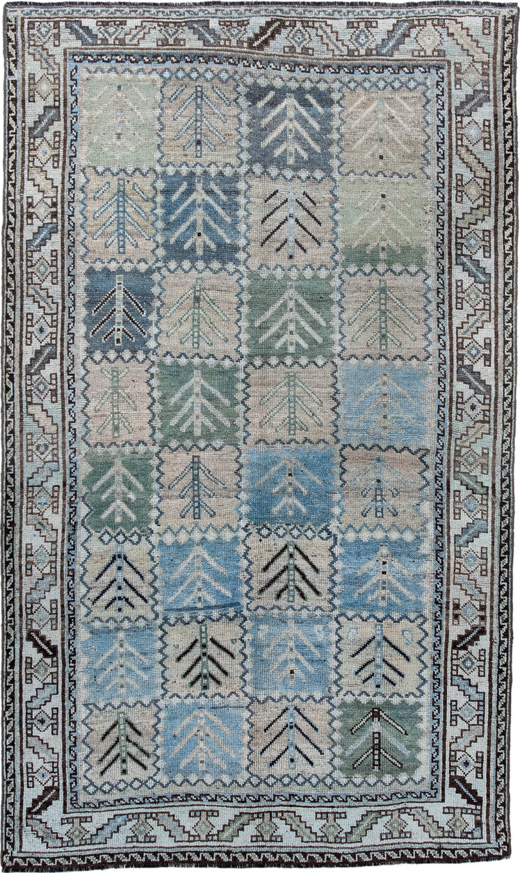 4' x 7' one-of-a-kind handmade vintage Gabbe rug. Color palette: arapawa, black, blue, dark slate gray, dim gray, gray