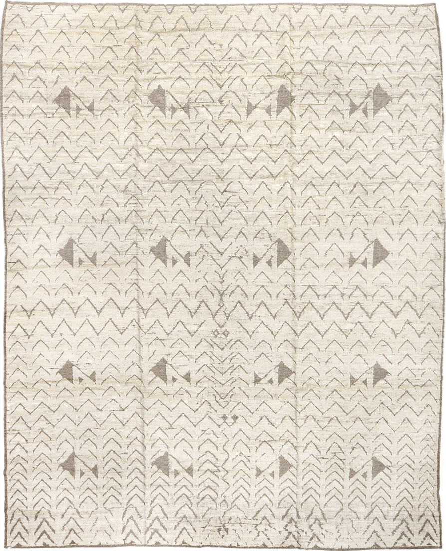 9' x 11' one-of-a-kind handmade vintage Tulu large size rug. Color palette: antiquewhite, beige, floral white, gray