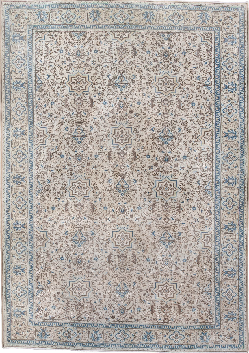 7' x 11' one-of-a-kind handmade vintage Tabriz large size rug. Color palette: blue, dark gray, dim gray, gainsboro, gray