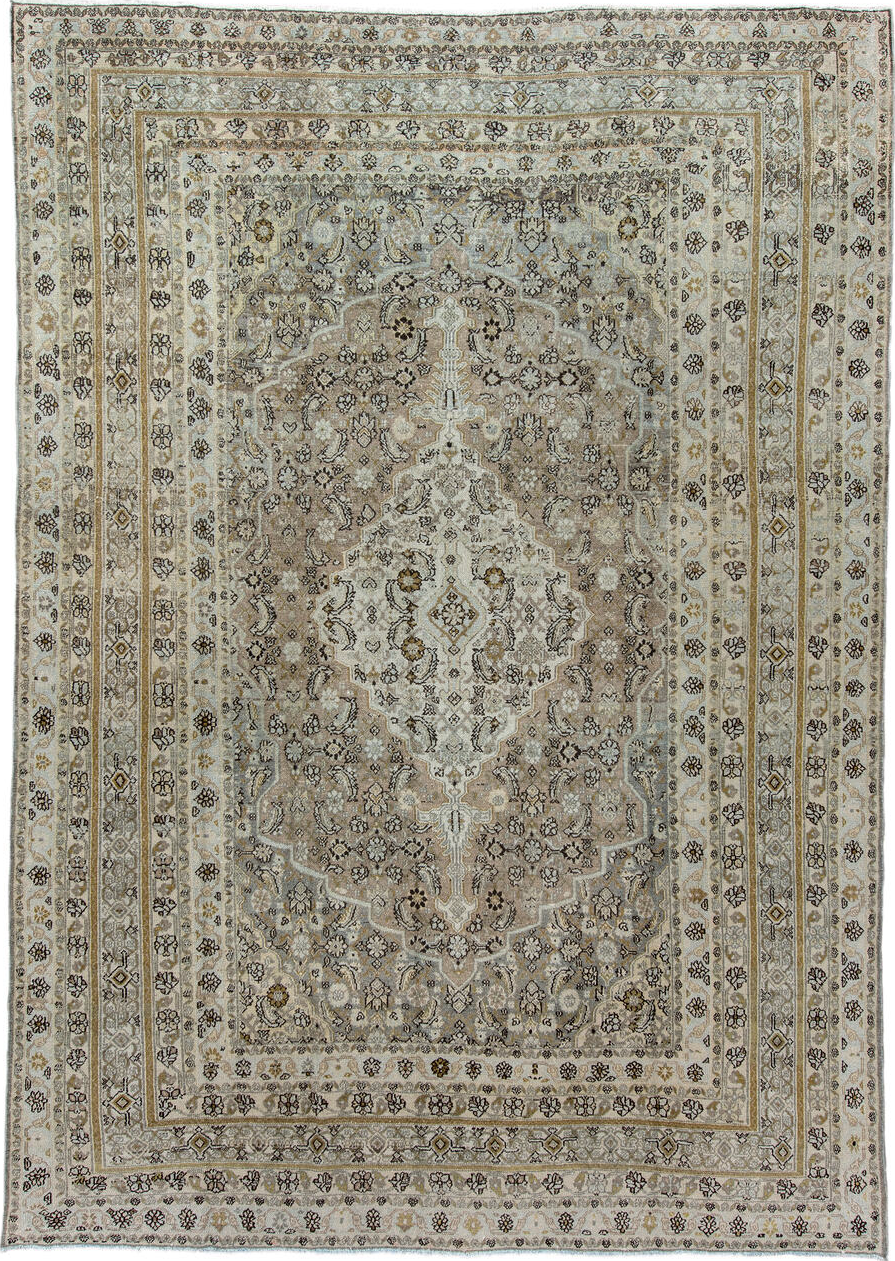 10' x 12' one-of-a-kind handmade vintage Bibikabad large size rug. Color palette: light gray, gray, off-white, black