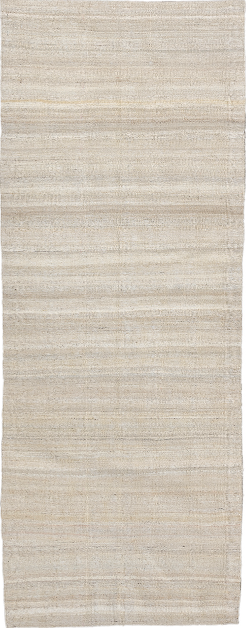 2' x 6' one-of-a-kind handmade vintage Kilim runner rug. Color palette: brown, gainsboro, gray, light gray, linen, off-white