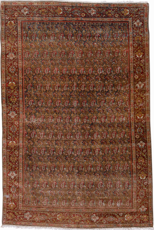 4' x 6' one-of-a-kind handmade vintage Sarouk small size rug. Color palette: brown, gray, pink
