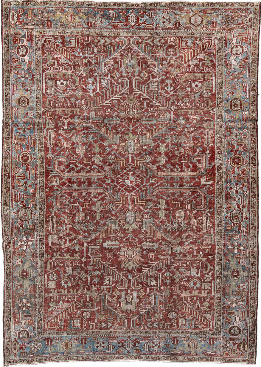 7' x 10' one-of-a-kind handmade vintage Heriz large size rug. Color palette: brown, dark gray, dim gray, gainsboro, gray