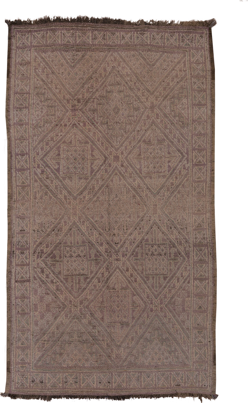 6' x 11' one-of-a-kind handmade vintage Moroccan large size rug. Color palette: brown, dark gray, gray, light gray