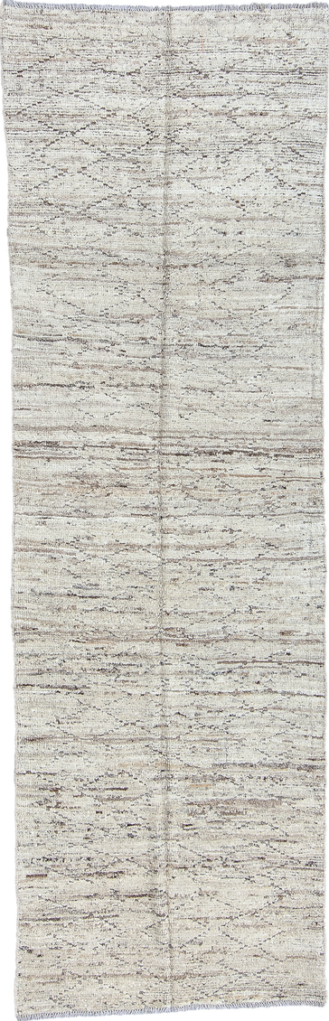 2' x 9' one-of-a-kind handmade vintage Tulu runner rug. Color palette: dark gray, gainsboro, gray, light blue, light gray