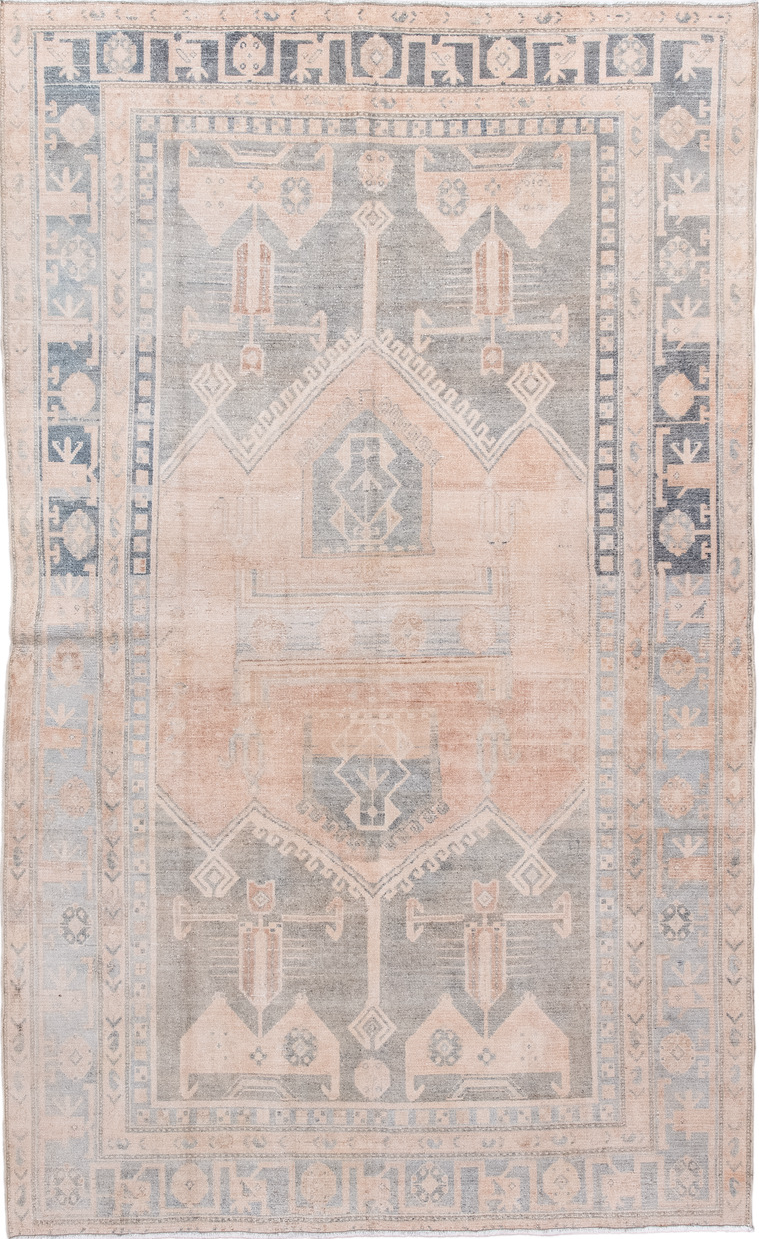 4' x 8' one-of-a-kind handmade vintage Malayer rug. Color palette: black, charcoal, dark gray, dim gray, gray, light gray