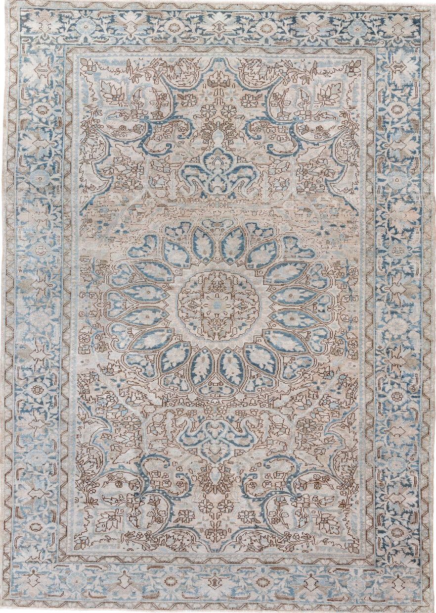 8' x 11' one-of-a-kind handmade vintage Heriz large size rug. Color palette: blue, brown, dark gray, gainsboro, gray