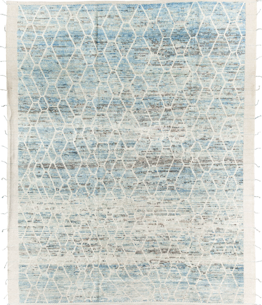 8' x 10' one-of-a-kind handmade vintage Tulu large size rug. Color palette: black, blue, dark gray, gray, light blue