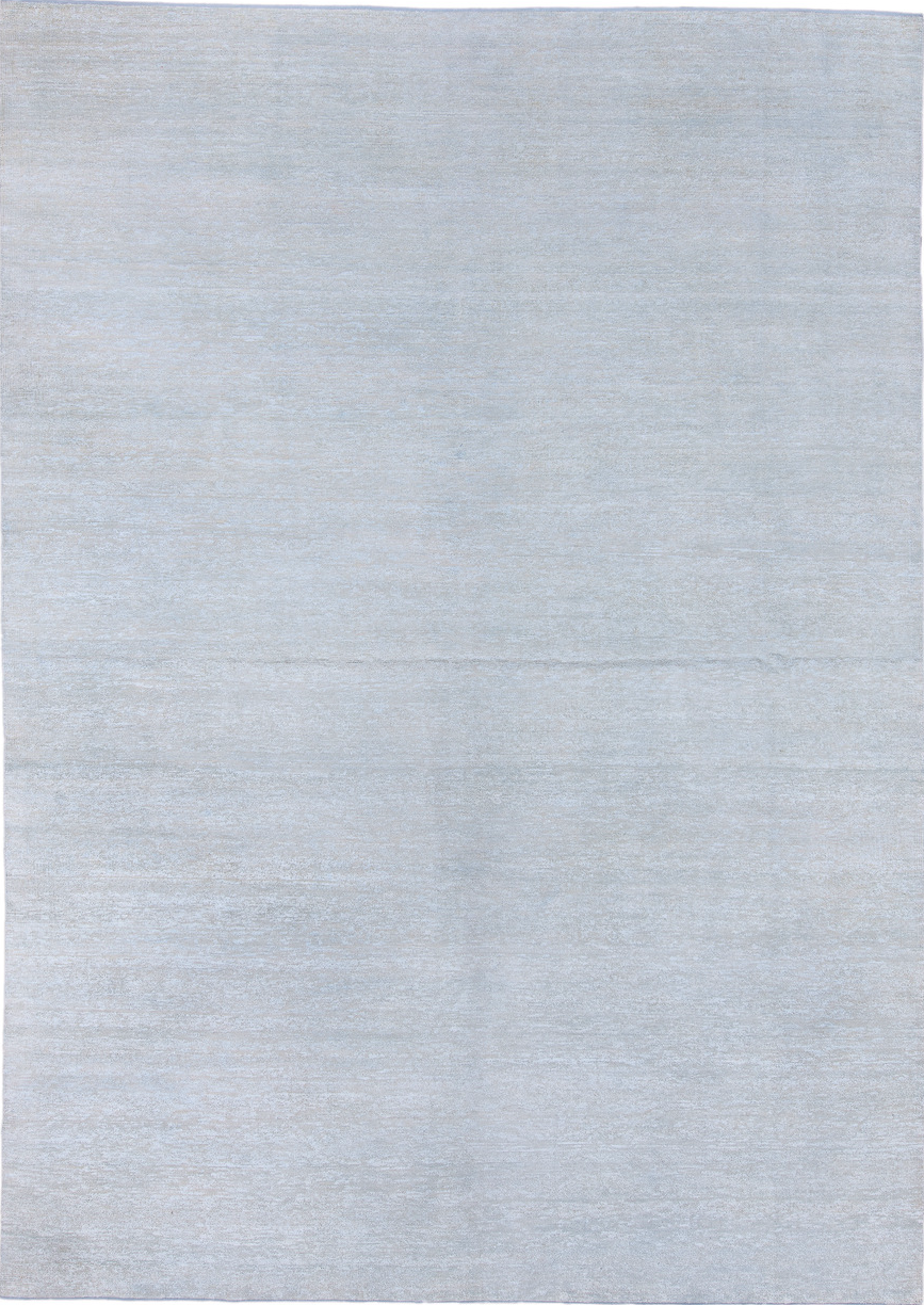 10' x 13' one-of-a-kind handmade vintage Sari Silk large size rug. Color palette: dark gray, gainsboro, gray, light blue