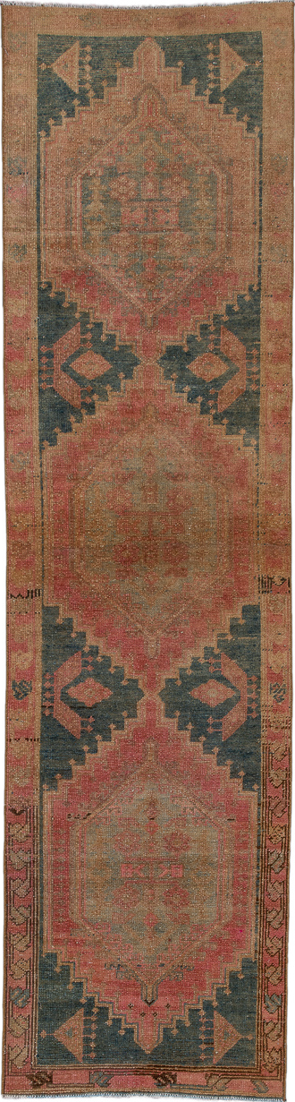 2' x 9' one-of-a-kind handmade vintage Sarab runner rug. Color palette: brown, gray, pink, tan