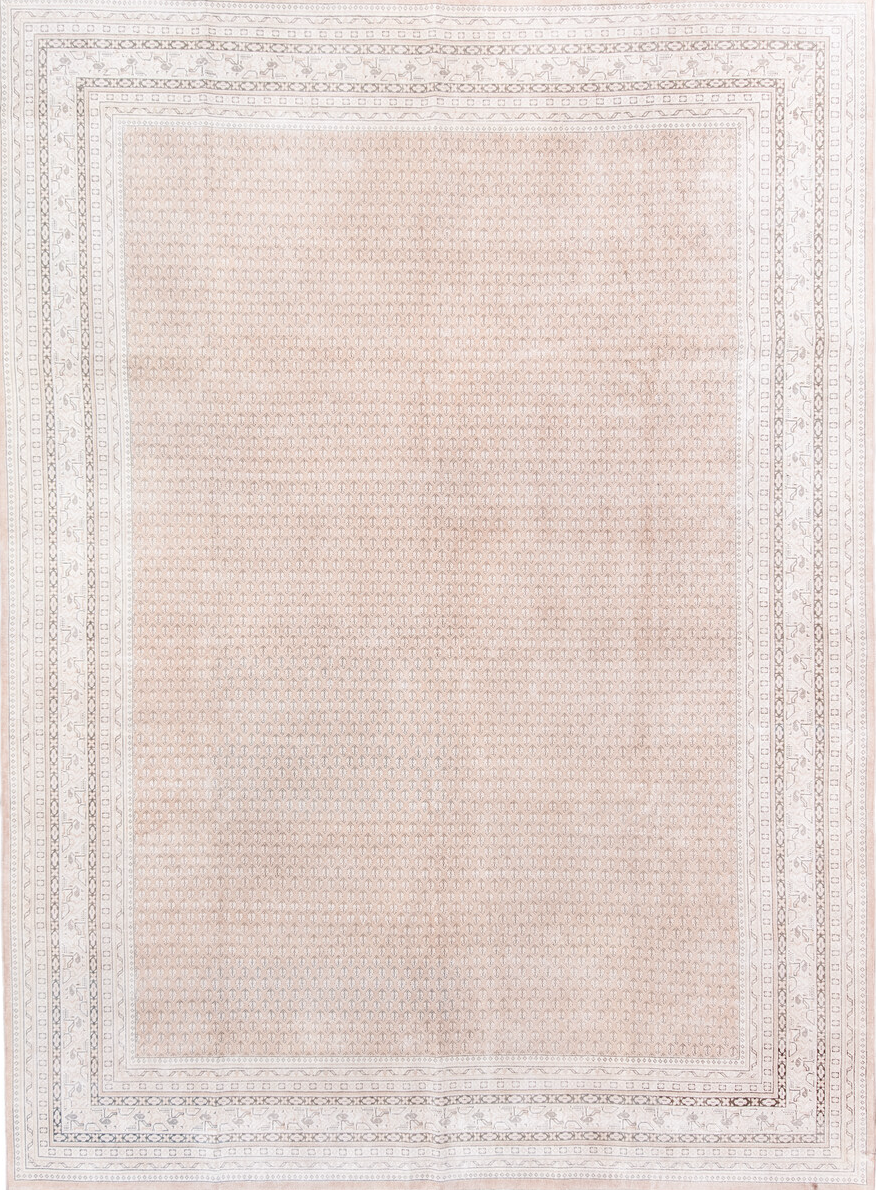 8' x 11' one-of-a-kind handmade vintage Saraband large size rug. Color palette: antiquewhite, dark gray, gray, light gray