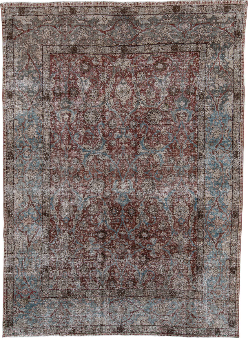 9' x 12' one-of-a-kind handmade vintage Tabriz large size rug. Color palette: black, brown, charcoal, dark gray, dim gray