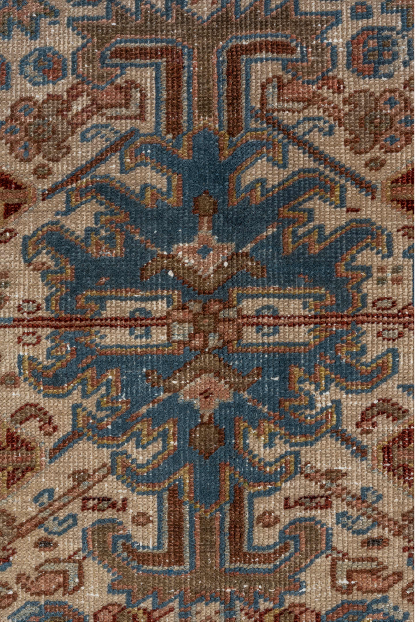 6' x 7' one-of-a-kind handmade vintage Heriz rug. Color palette: black, blue, brown, dark gray, dim gray, gainsboro, gray