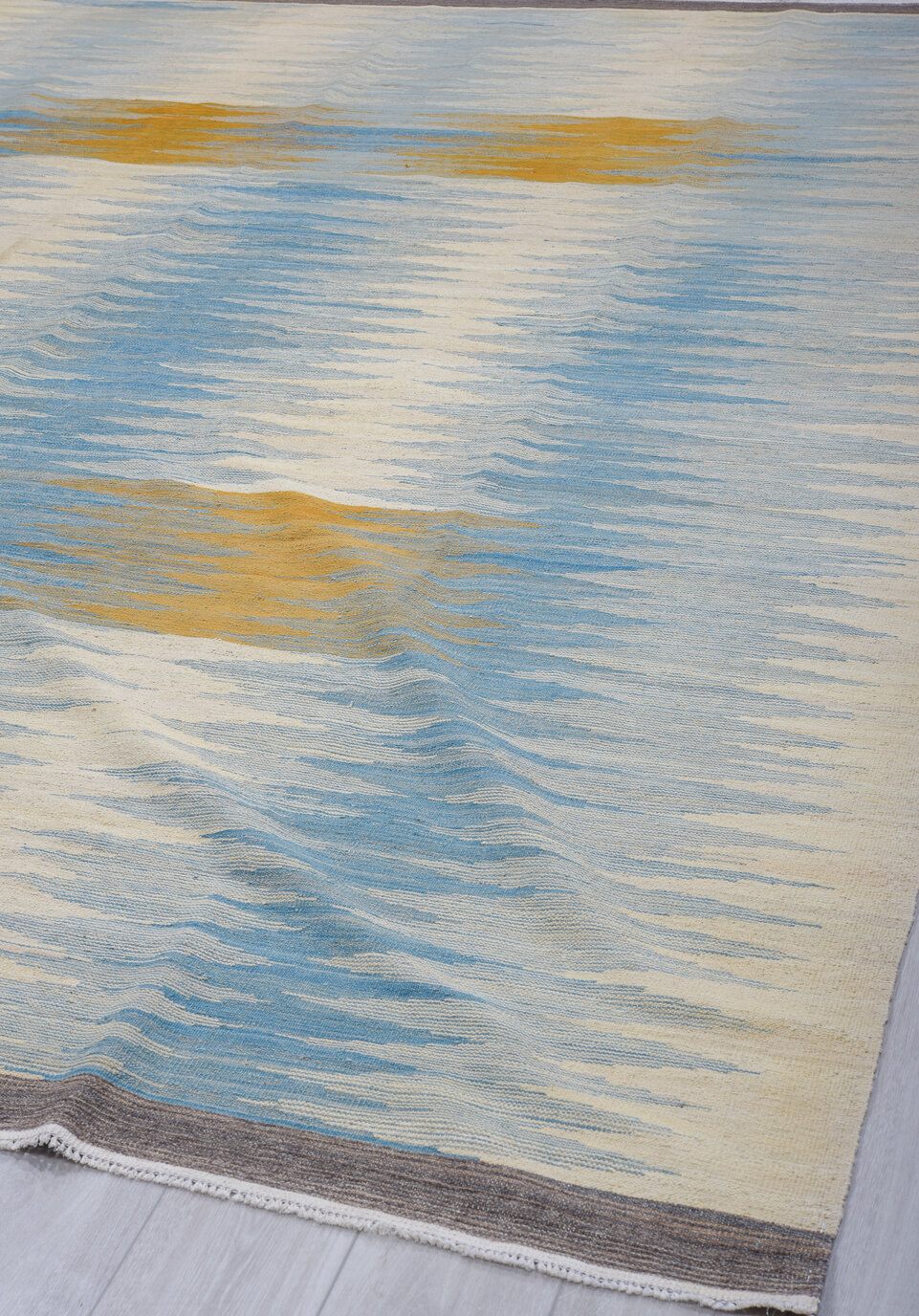 8' x 11' one-of-a-kind handmade vintage Kilim large size rug. Color palette: brown, dark gray, dim gray, gray, light blue