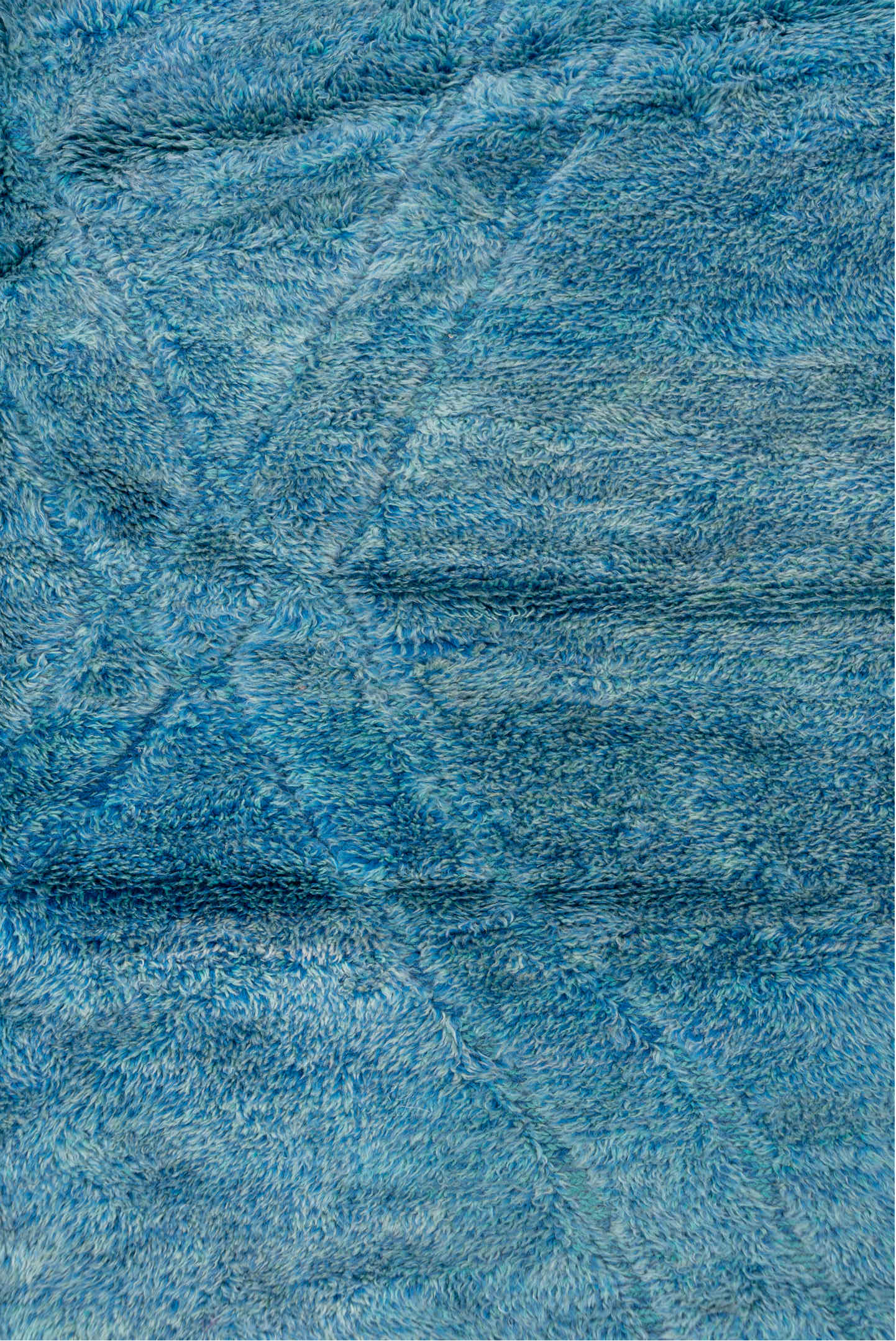 10' x 13' one-of-a-kind handmade vintage Moroccan large size rug. Color palette: arapawa, blue, dark gray, gray, light blue