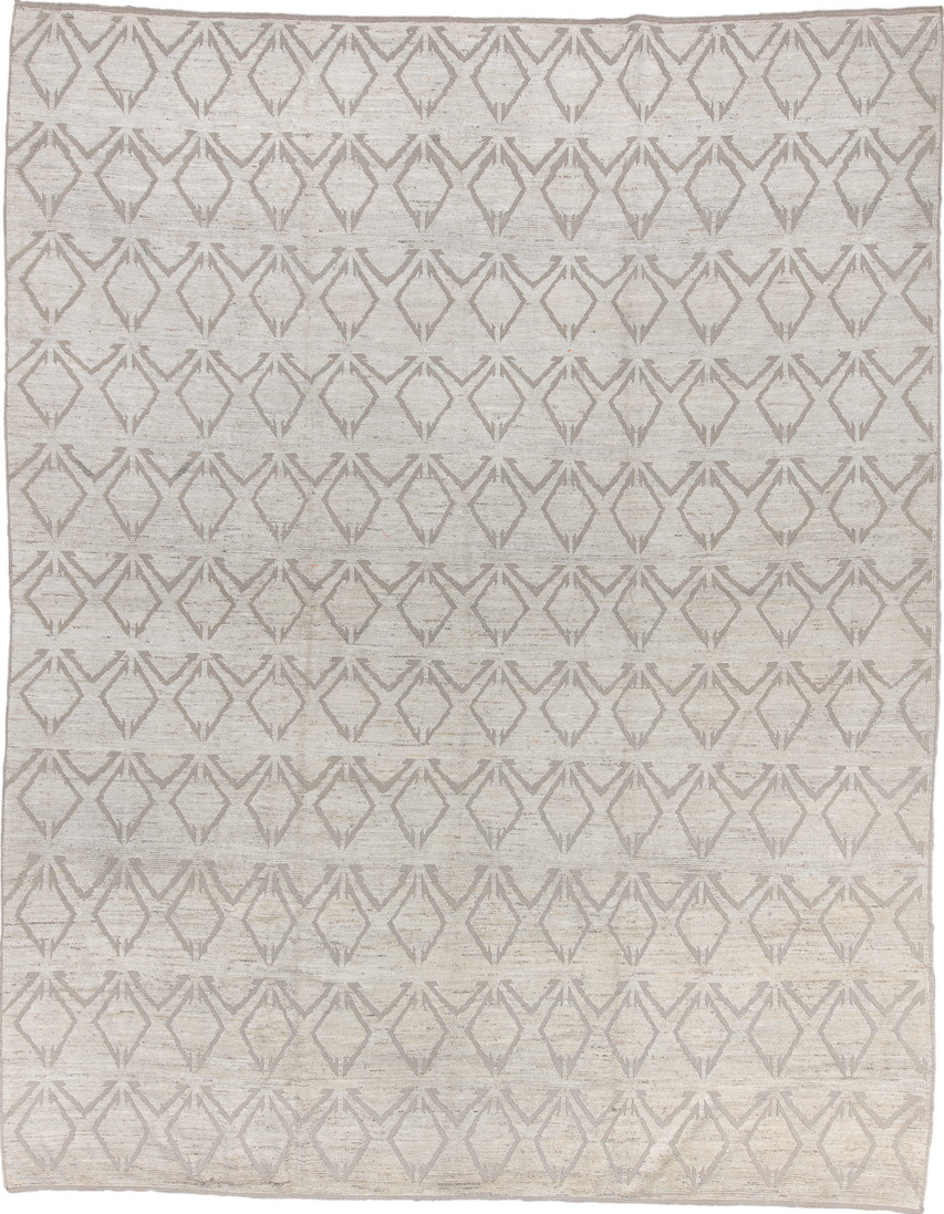 10' x 13' one-of-a-kind handmade vintage Tulu large size rug. Color palette: dark gray, gainsboro, gray, light gray