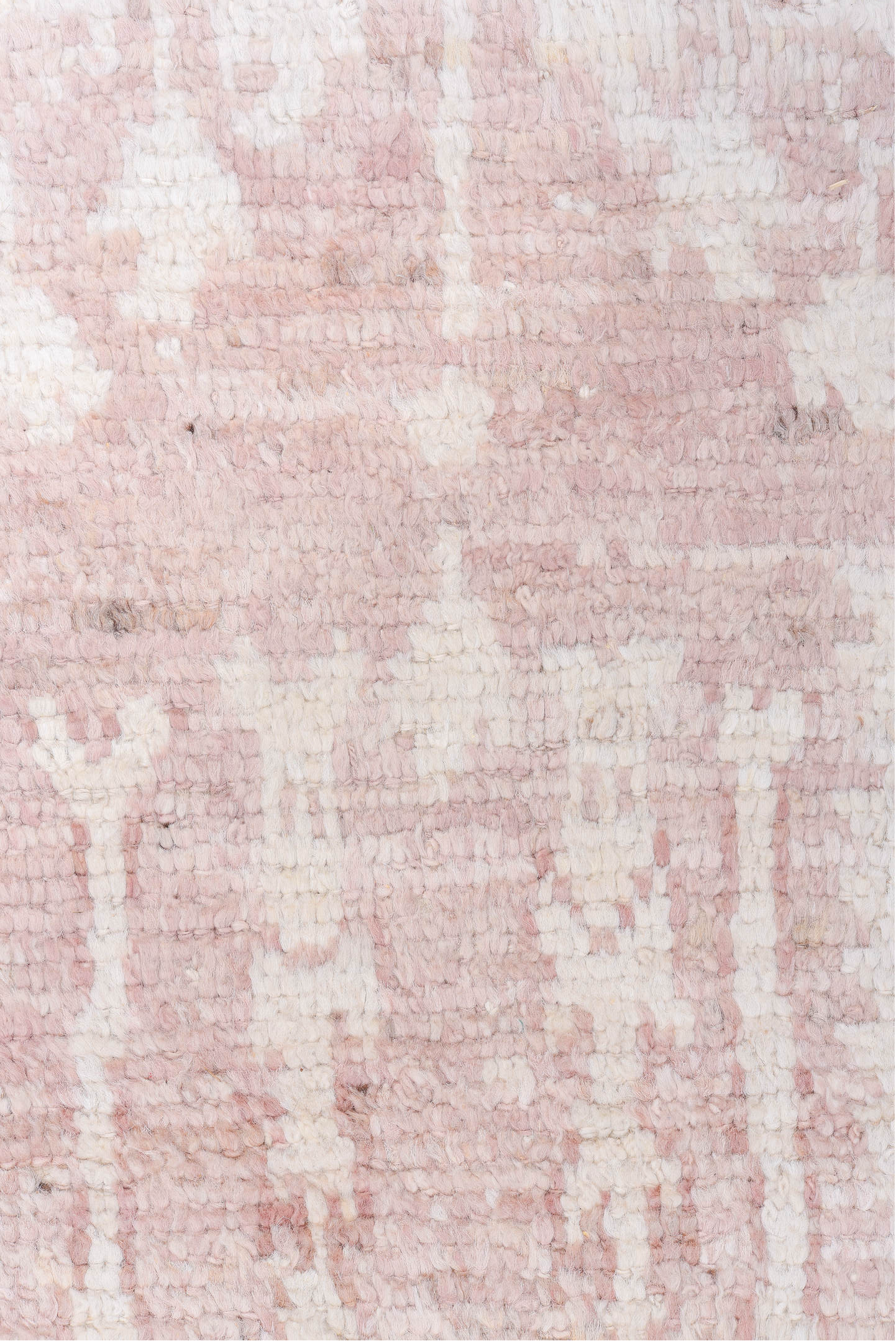 9' x 12' one-of-a-kind handmade vintage Tulu large size rug. Color palette: pink, brown, gray, light gray, off-white, silver