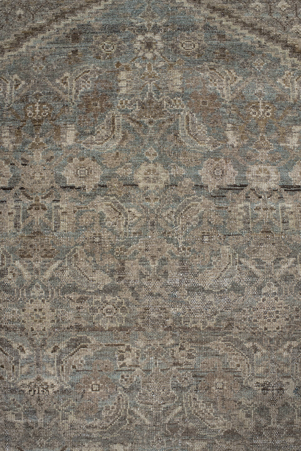 6' x 16' one-of-a-kind handmade vintage Malayer rug. Color palette: gray, black, light gray, silver, dark gray, dim gray