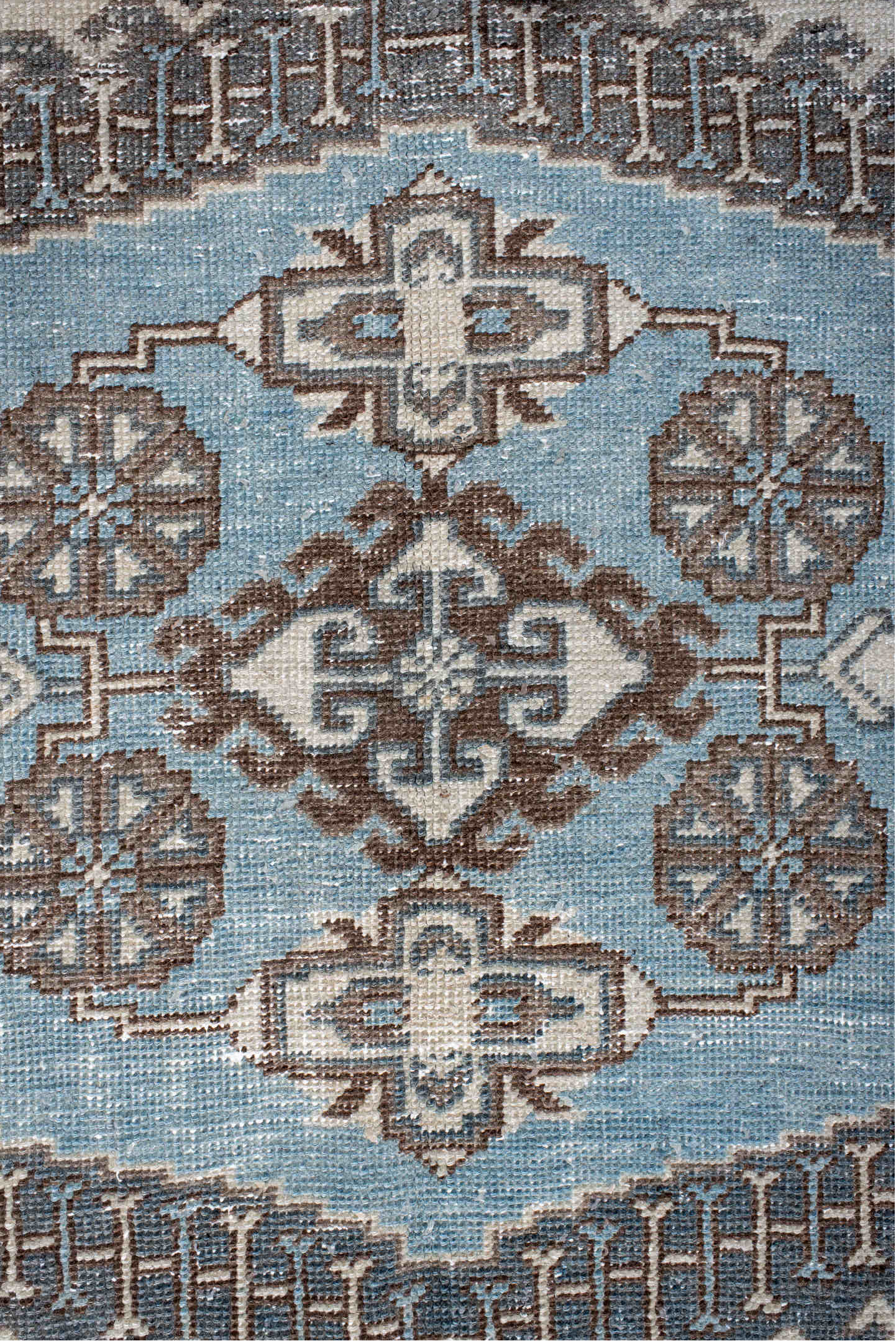 6' x 9' one-of-a-kind handmade vintage Veece medium size rug. Color palette: black, blue, charcoal, dark gray, dim gray
