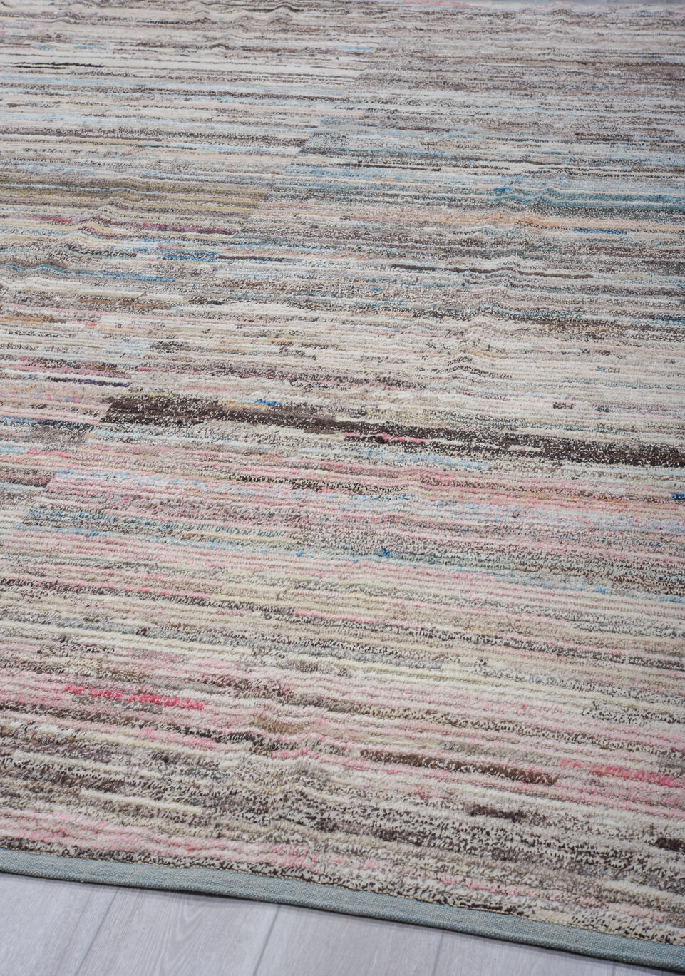 11' x 13' one-of-a-kind handmade vintage Tulu oversize rug. Color palette: blue, dim gray, gray, light blue, light gray