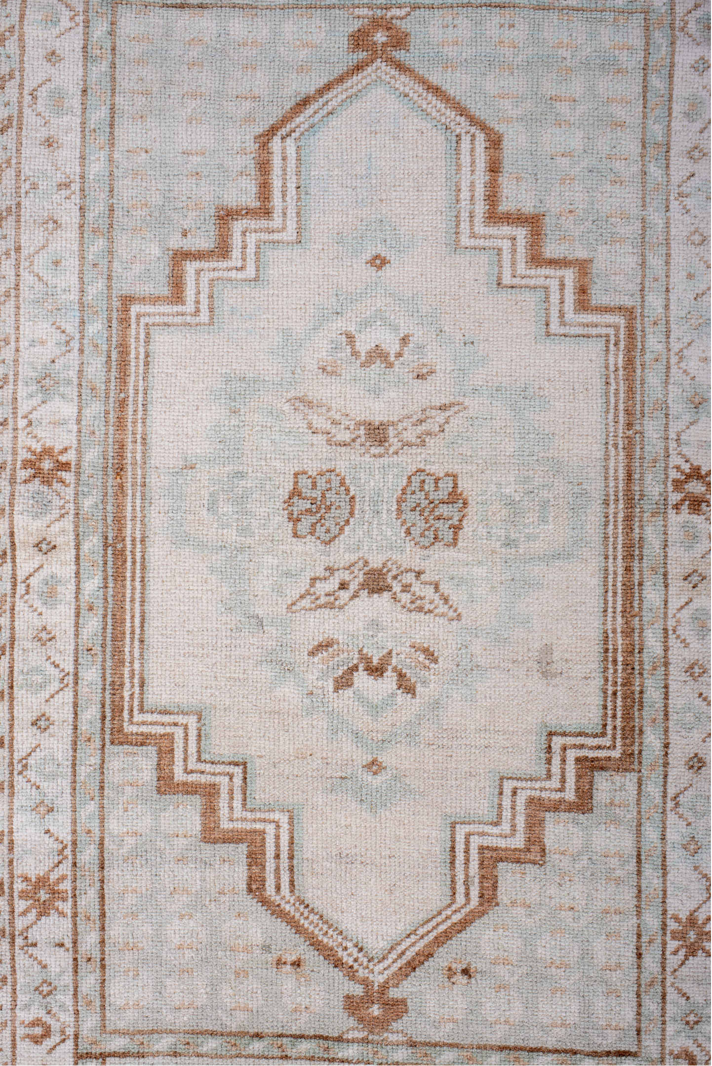 3' x 5' one-of-a-kind handmade vintage Anatol small size rug. Color palette: brown, gainsboro, gray, light gray, off-white