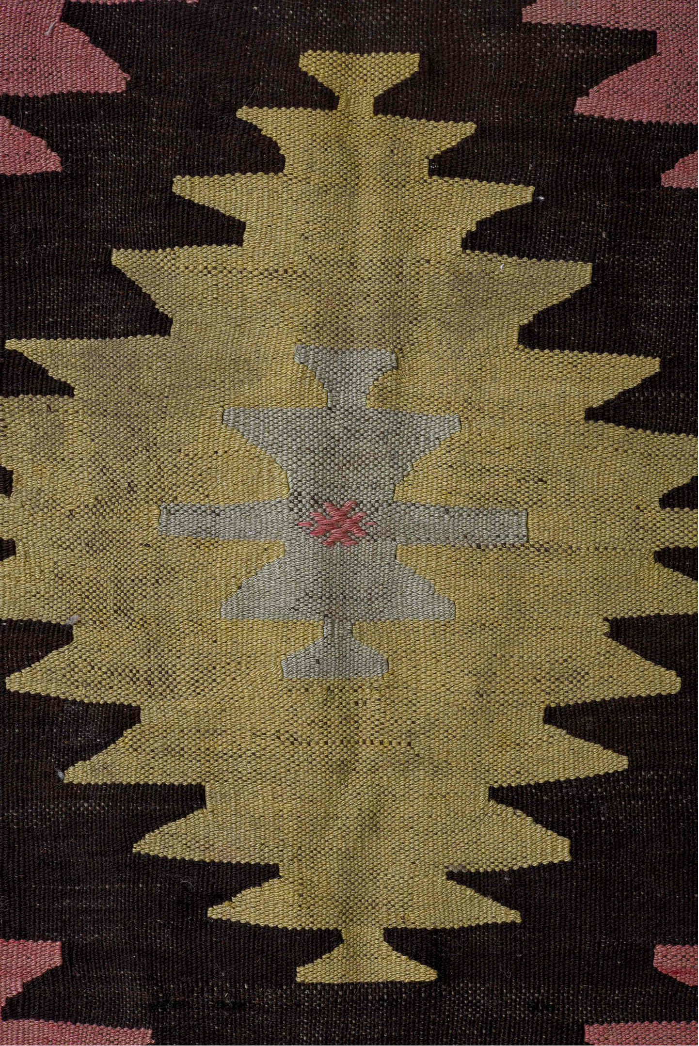 8' x 11' one-of-a-kind handmade vintage Kilim large size rug. Color palette: brown, dark gray, gainsboro, gray, light gray