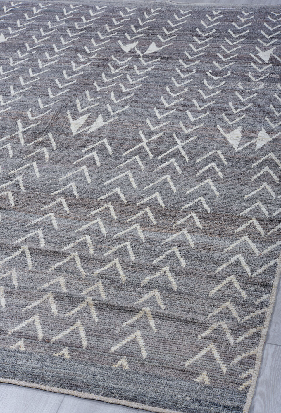 6' x 9' one-of-a-kind handmade vintage Tulu medium size rug. Color palette: black, blue, charcoal, dark gray, dim gray