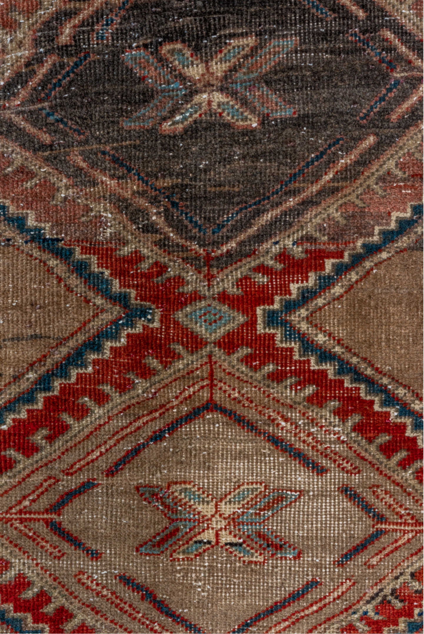2' x 9' one-of-a-kind handmade vintage Bidjar runner rug. Color palette: brown, gray, pink, red