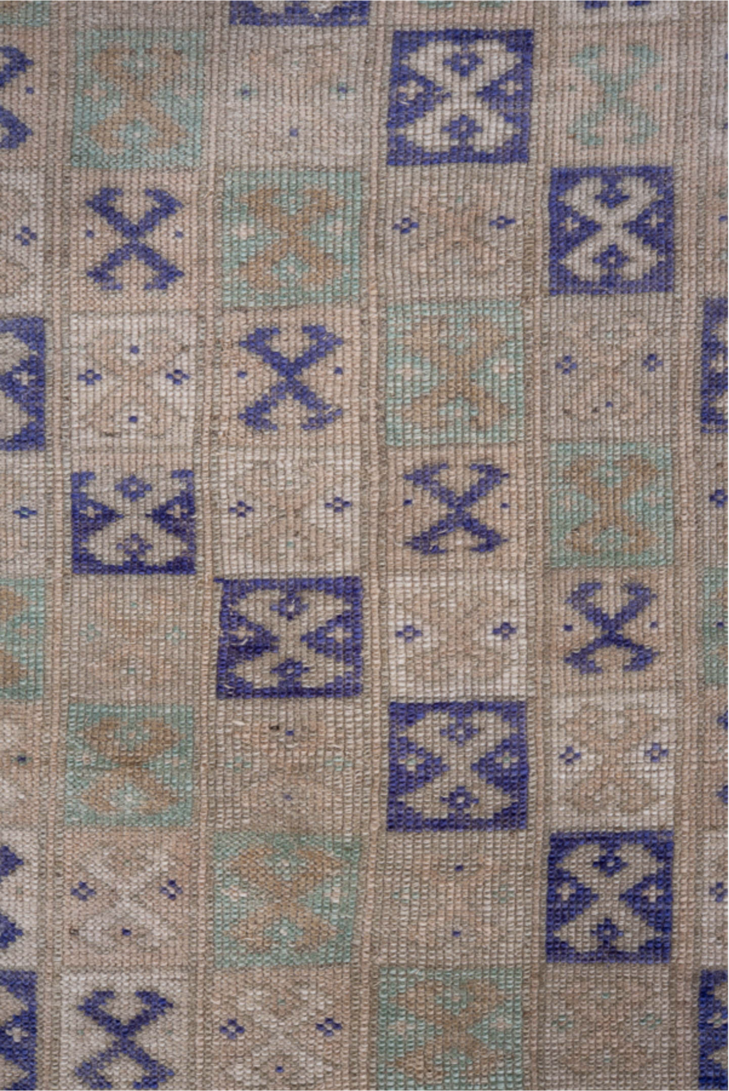 2' x 3' one-of-a-kind handmade vintage Oushak small size rug. Color palette: blue, brown, gray, light gray, off-white, pink