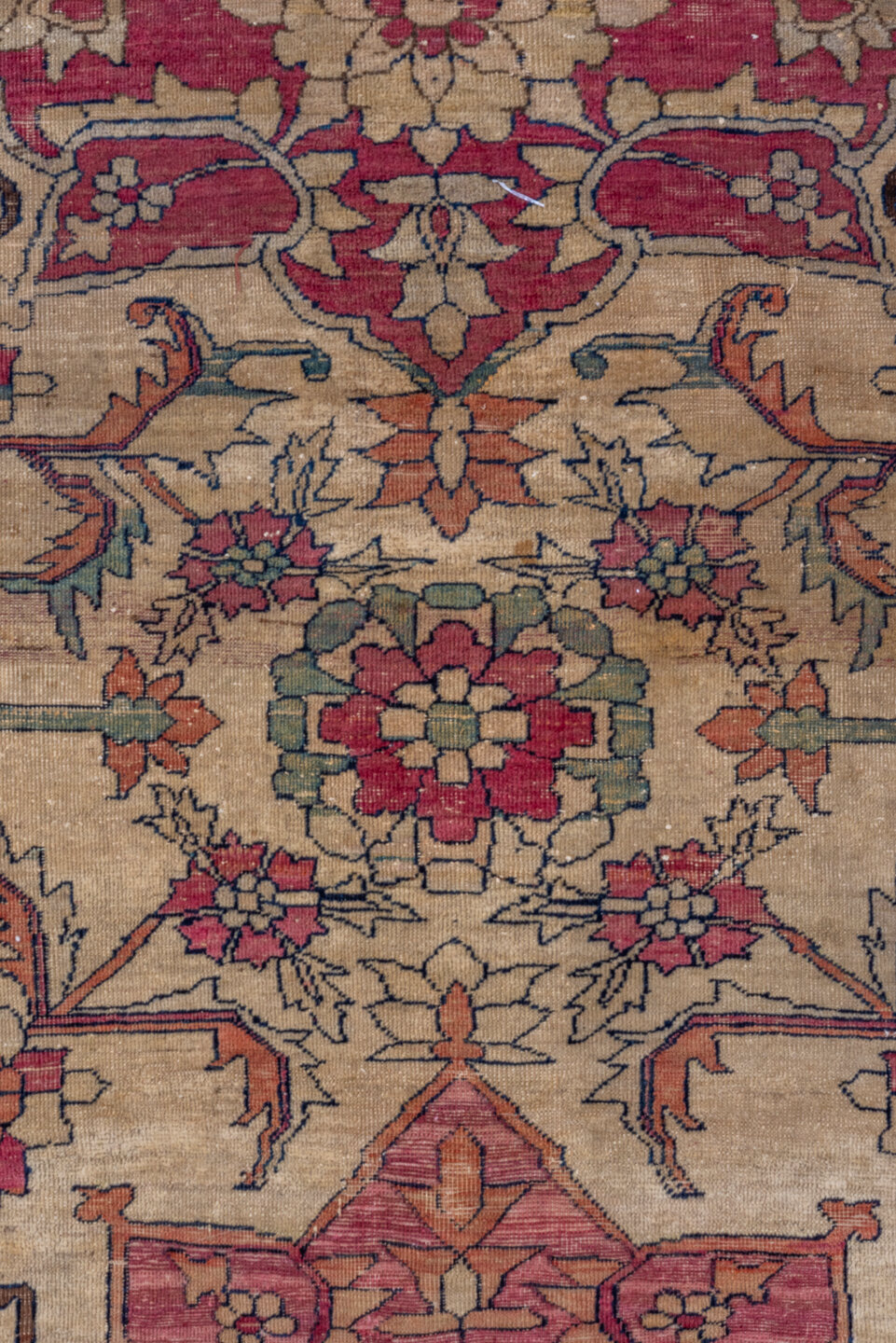 13' x 18' one-of-a-kind handmade vintage Lavar oversize rug. Color palette: brown, gray, light gray, off-white, pink, red