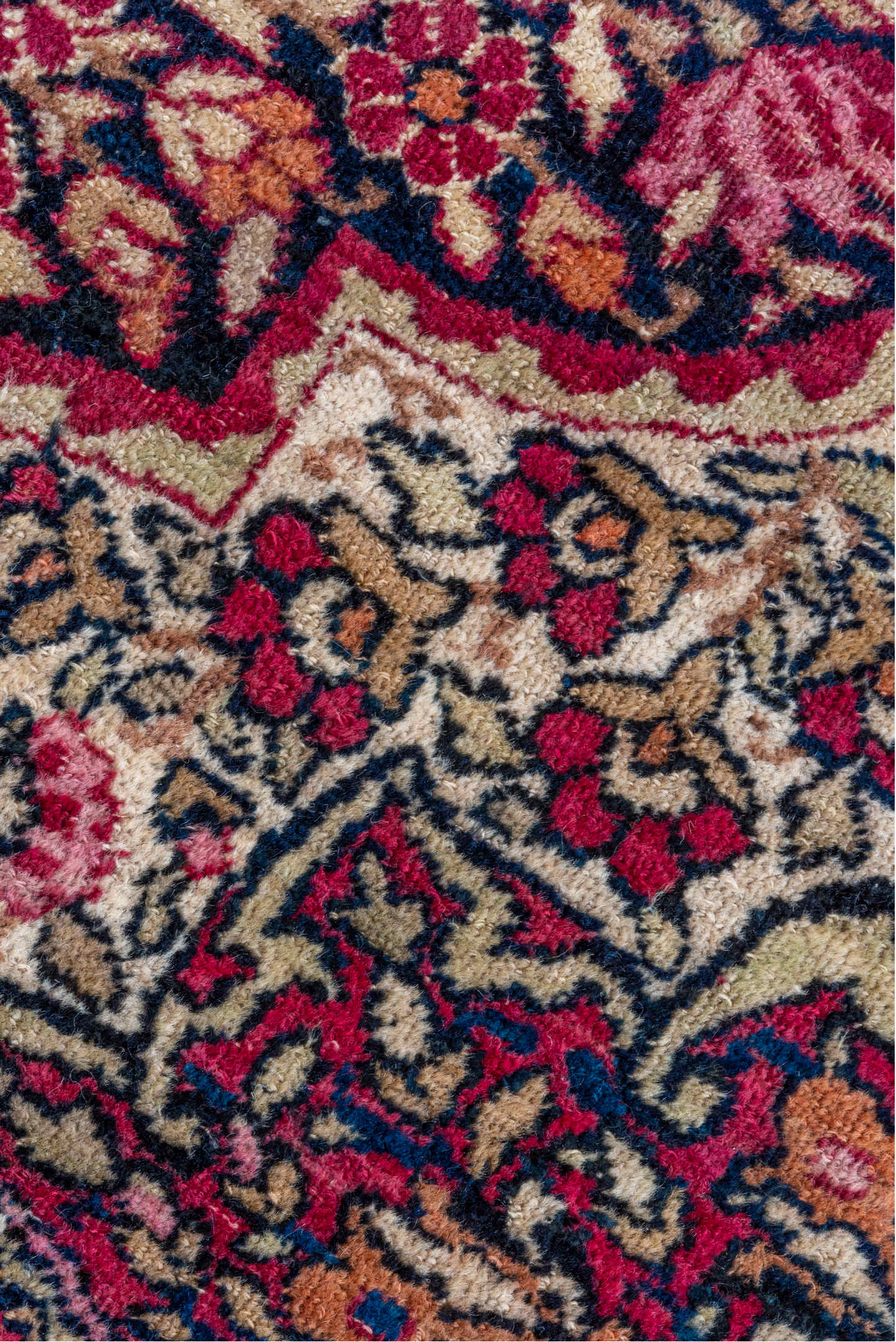 16' x 21' one-of-a-kind handmade vintage Lavar oversize rug. Color palette: black, blue, brown, gray, light gray, pink, red