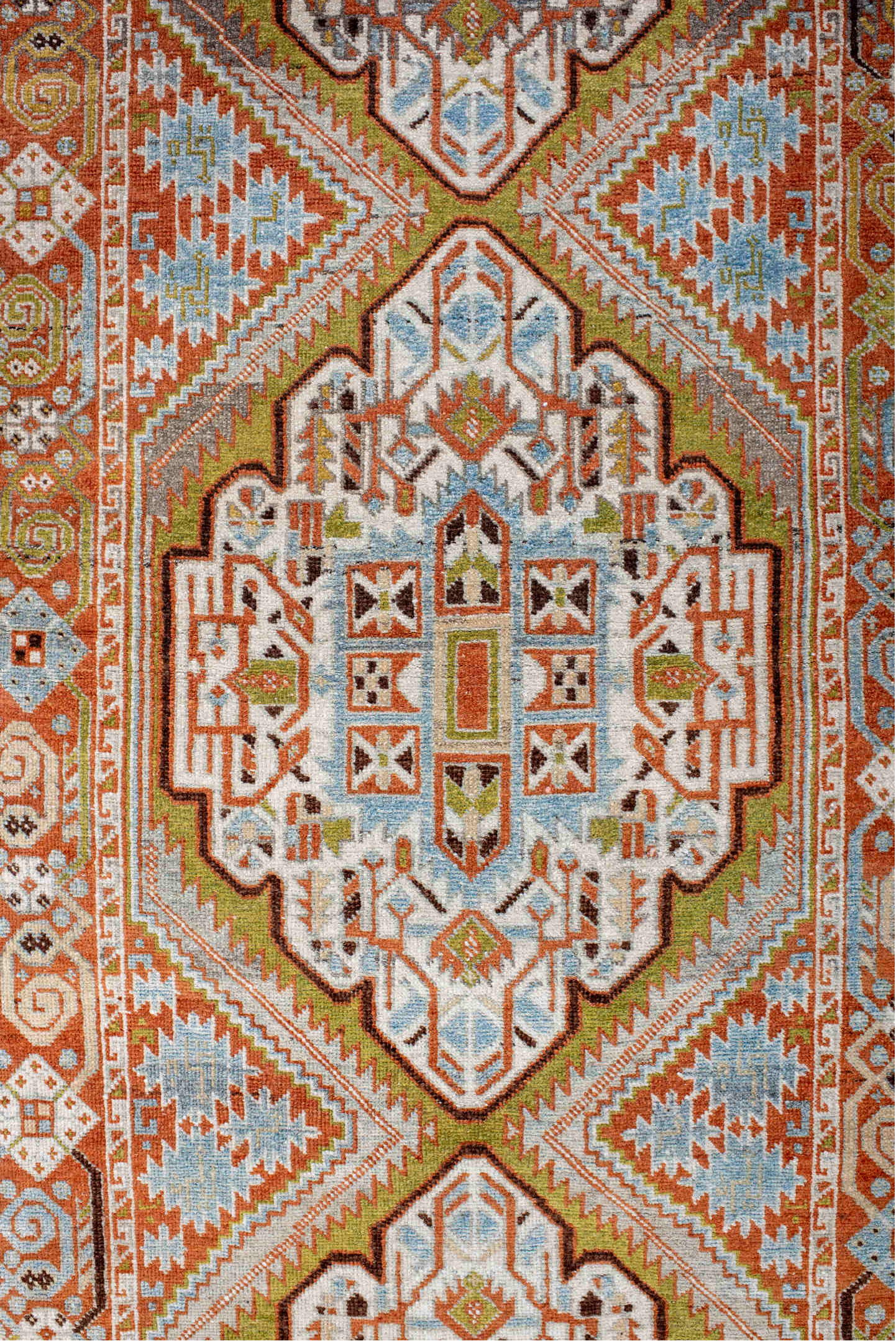 2' x 6' one-of-a-kind handmade vintage Afshar runner rug. Color palette: brown, dark gray, gray, light blue, light gray