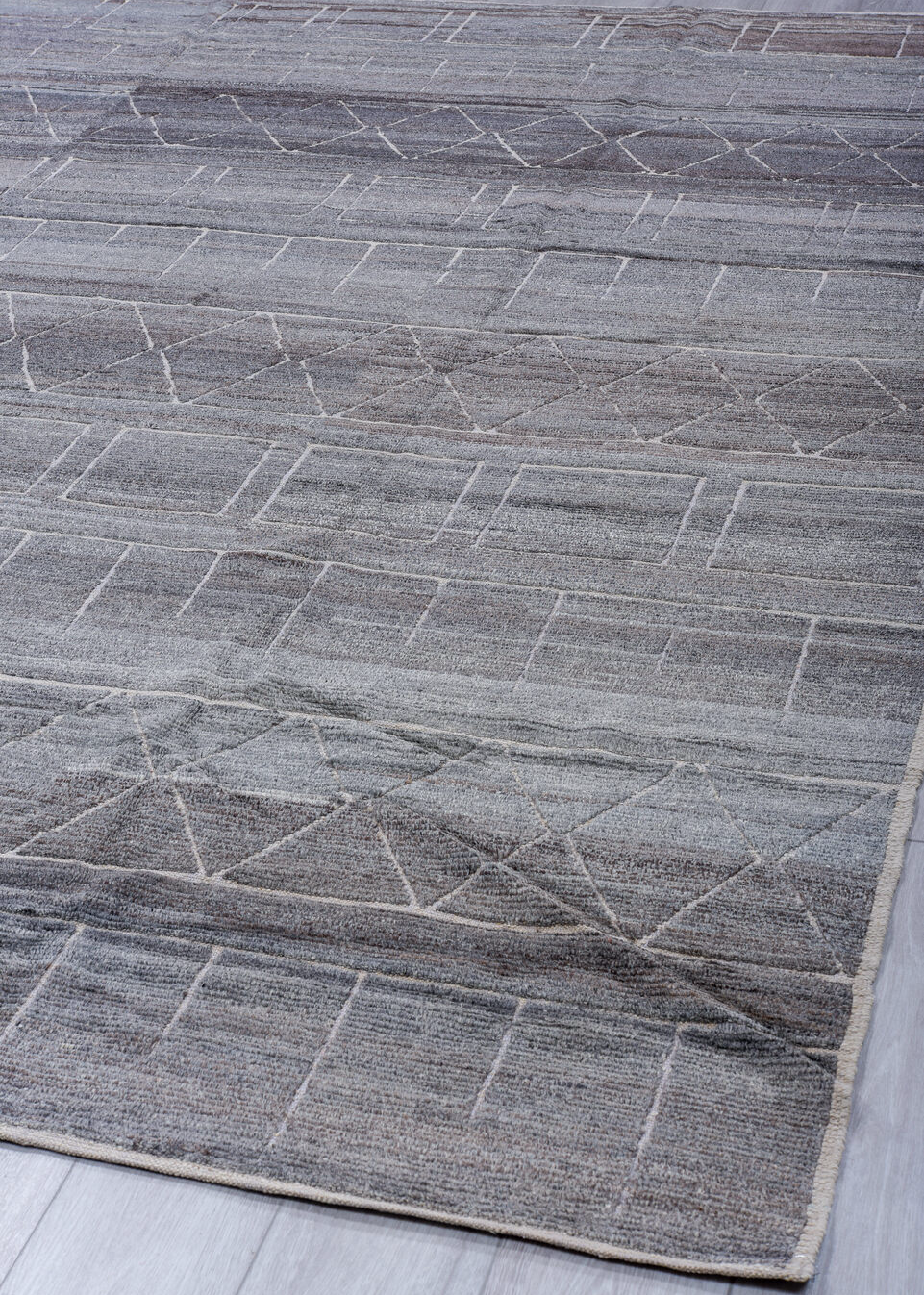 8' x 10' one-of-a-kind handmade vintage Tulu large size rug. Color palette: black, blue, charcoal, dark gray, dim gray, gray