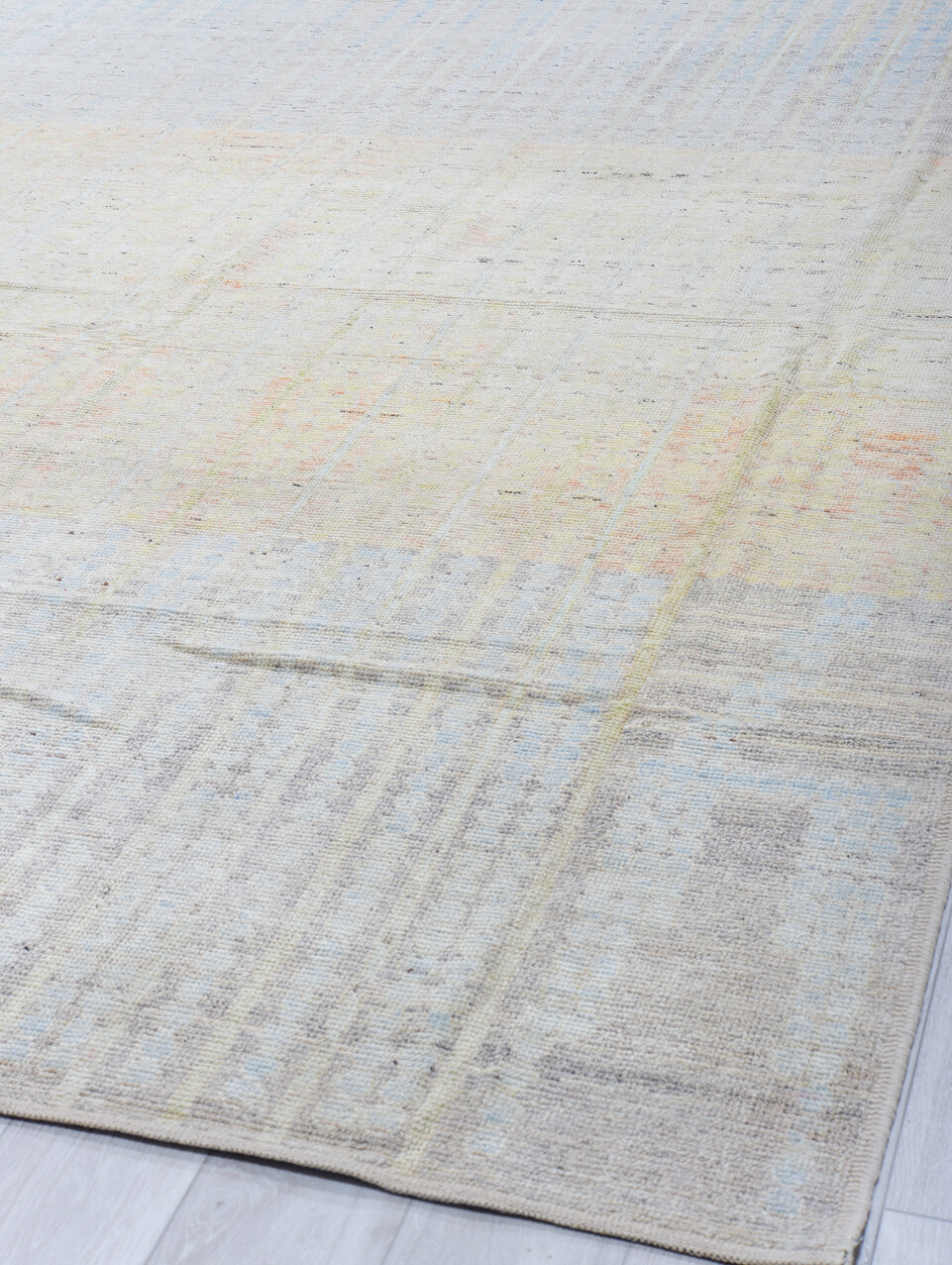 13' x 16' one-of-a-kind handmade vintage Tulu oversize rug. Color palette: black, blue, dark gray, gainsboro, gray