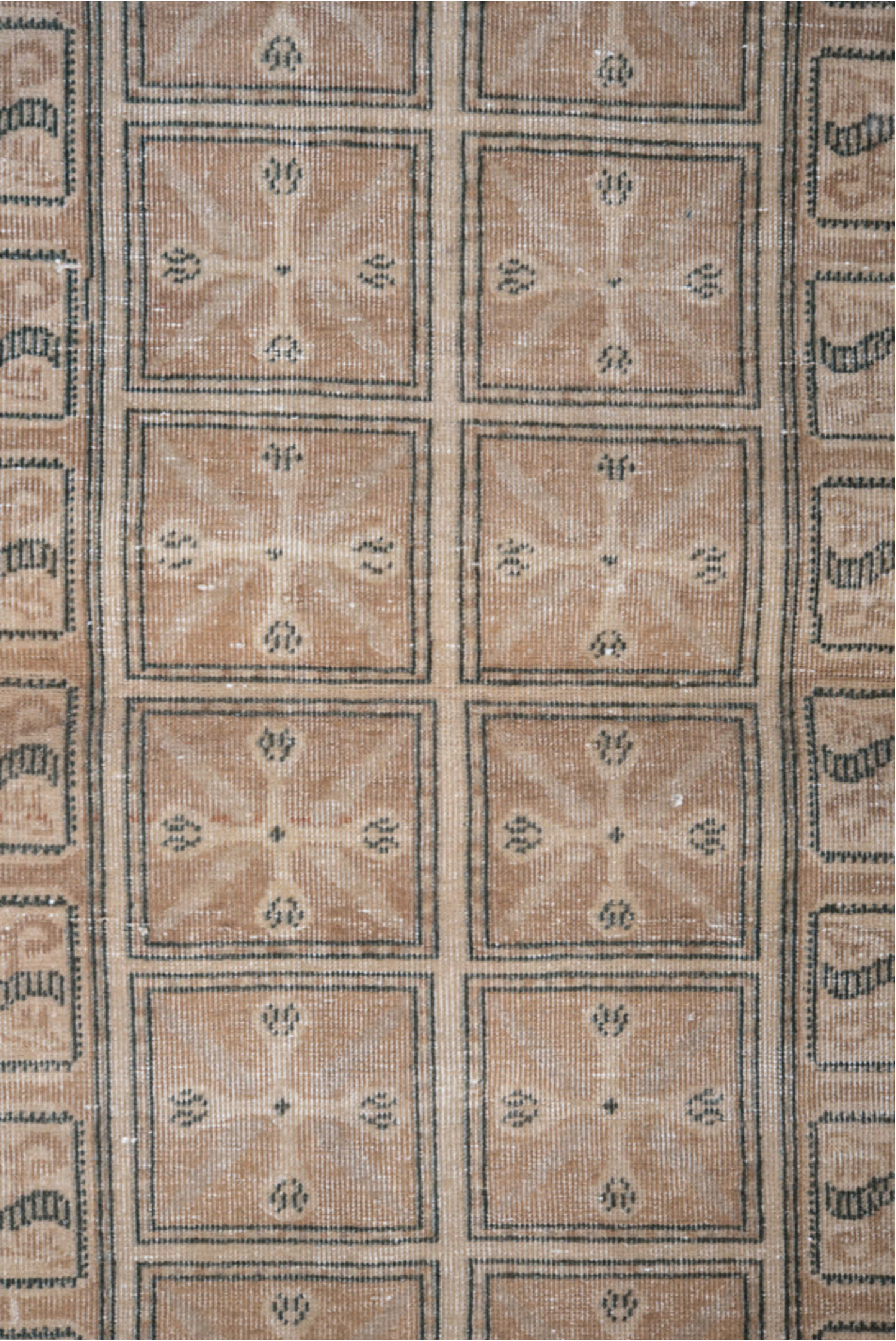 3' x 8' one-of-a-kind handmade vintage Sivas runner rug. Color palette: brown, dim gray, gray, light gray, off-white, pink