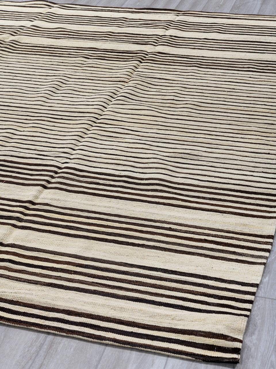 8' x 9' one-of-a-kind handmade vintage Kilim rug. Color palette: antiquewhite, black, brown, dark gray, gainsboro, gray