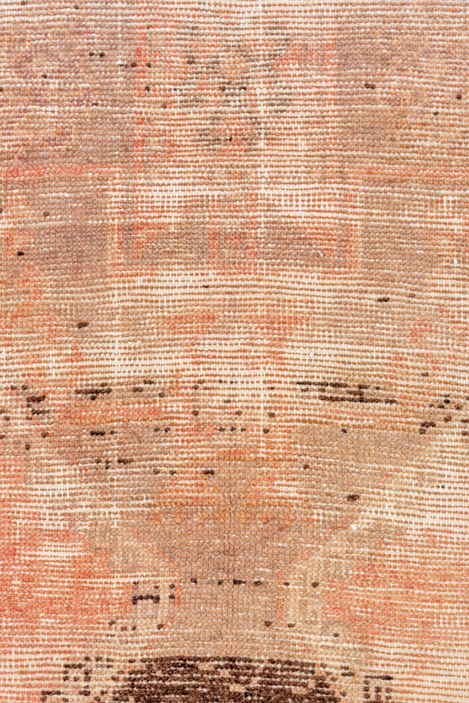 3' x 8' one-of-a-kind handmade vintage Oushak runner rug. Color palette: brown, off-white, orange, pink, red