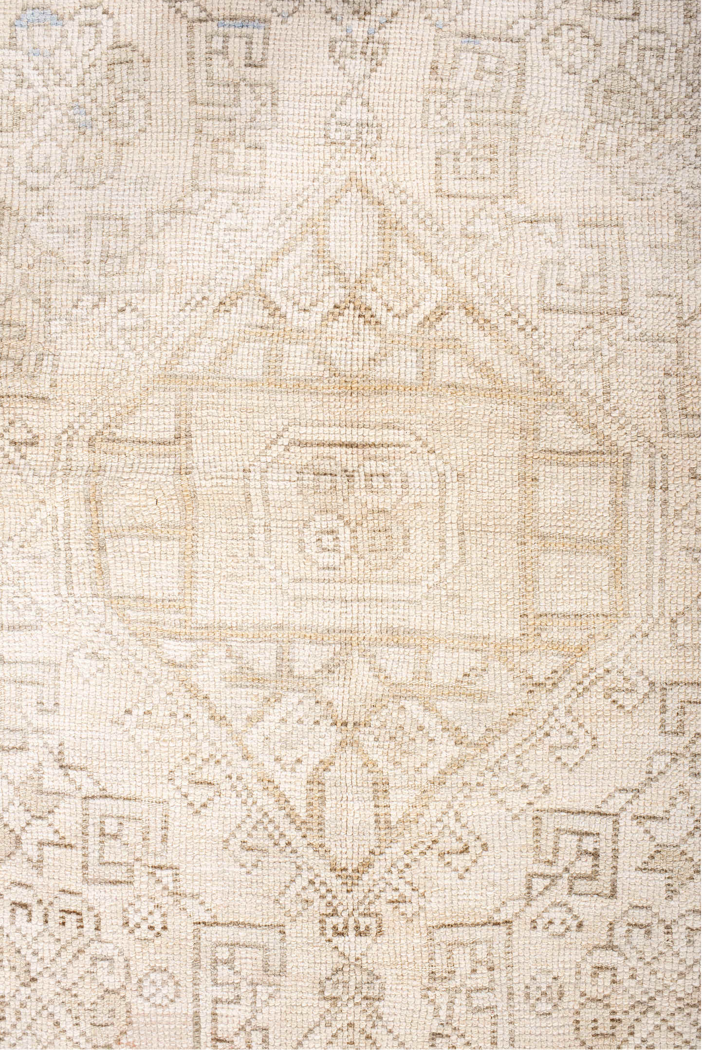 3' x 6' one-of-a-kind handmade vintage Anatol small size rug. Color palette: gray, light gray, off-white, pink, linen