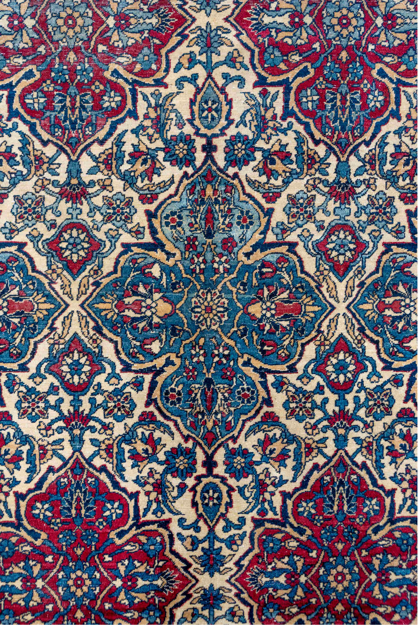 8' x 12' one-of-a-kind handmade vintage Lavar large size rug. Color palette: antiquewhite, arapawa, blue, brown, dim gray