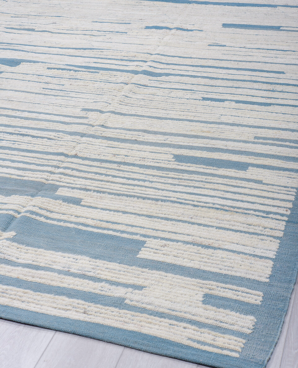 9' x 12' one-of-a-kind handmade vintage Tulu large size rug. Color palette: black, blue, dark gray, gainsboro, gray