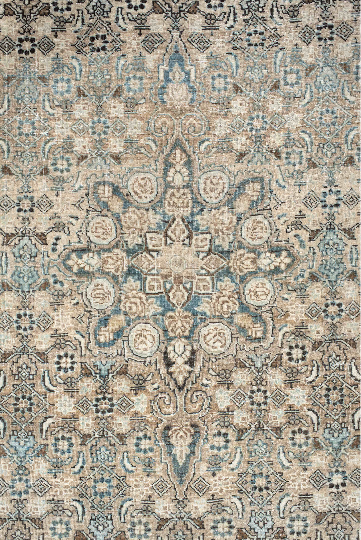 4' x 7' one-of-a-kind handmade vintage Bidjar rug. Color palette: gray, off-white, black, light gray, dim gray, linen