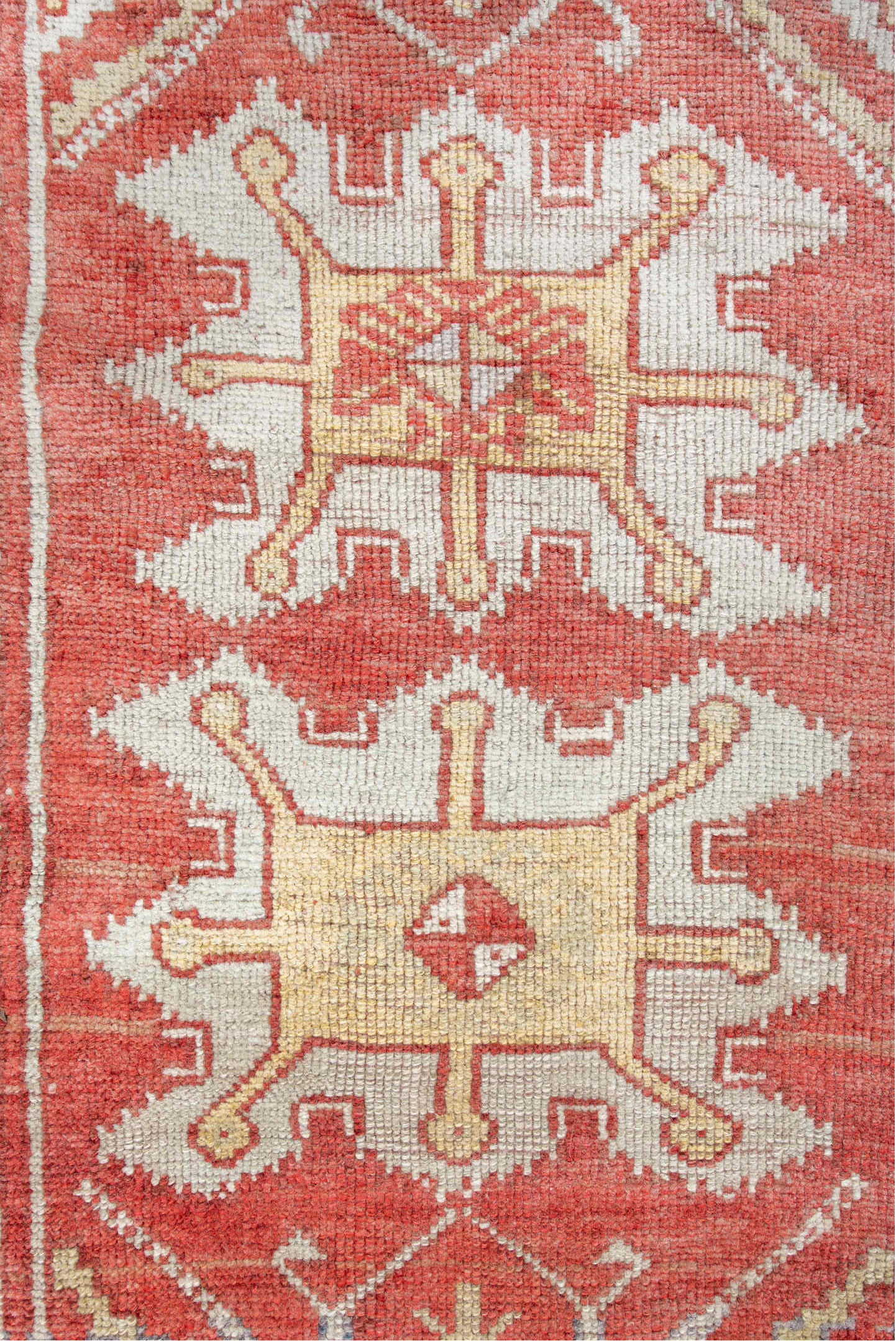 1' x 3' one-of-a-kind handmade vintage Anatol small size rug. Color palette: brown, red, pink, gray, orange, off-white
