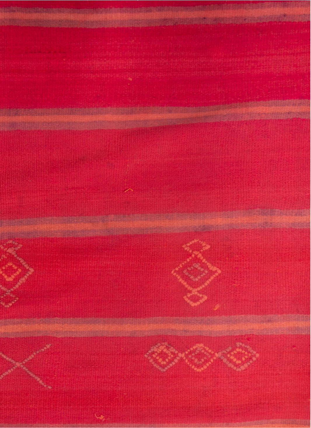 5' x 12' one-of-a-kind handmade vintage Blanket rug. Color palette: brown, indian red, off-white, pink, red, snow, white