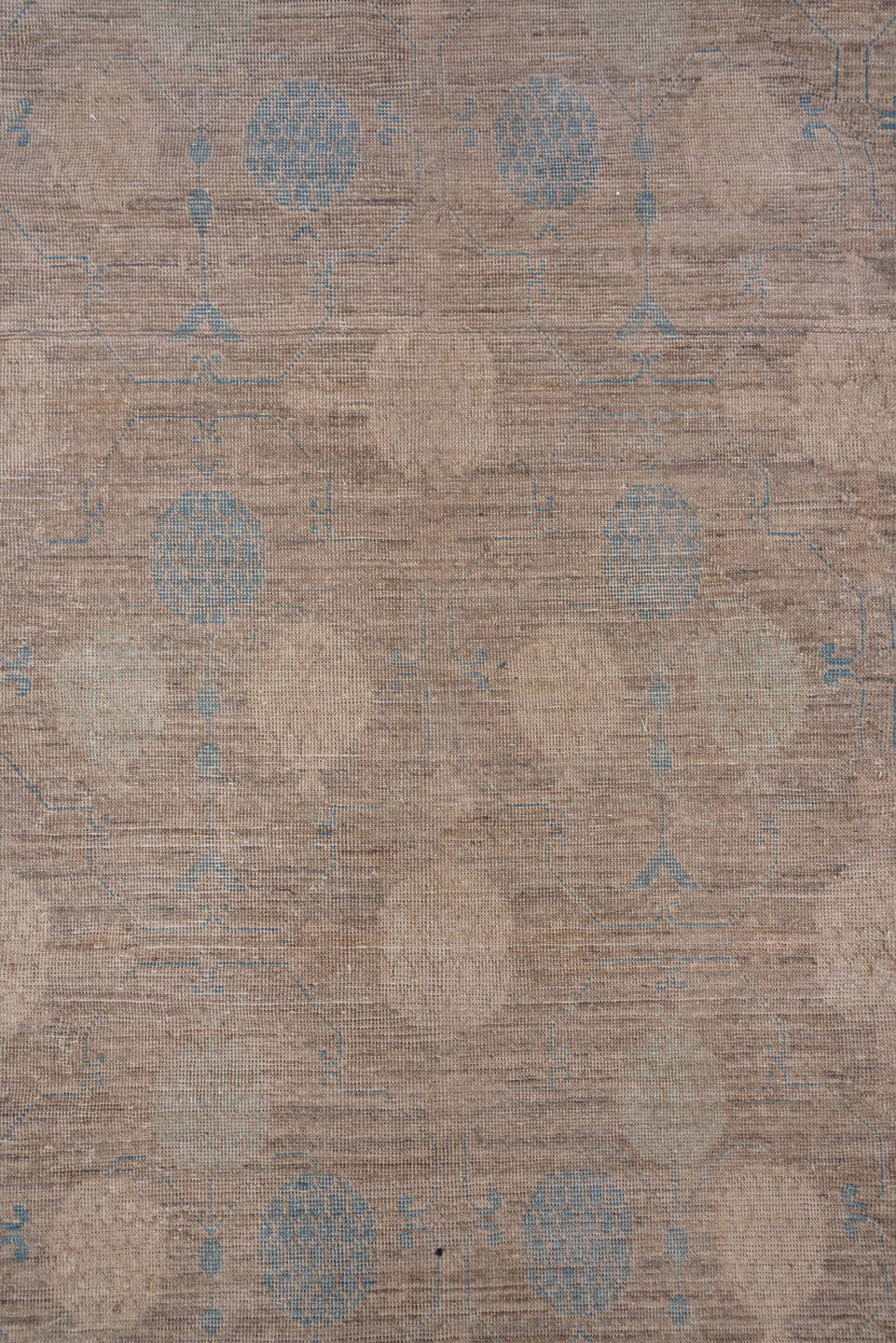 12' x 16' one-of-a-kind handmade vintage Khotan oversize rug. Color palette: gray, light gray, off-white, pink, brown